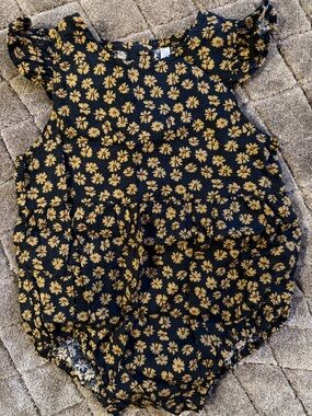 Rylee + Cru Navy Romper with Mustard Floral Print 2/3T